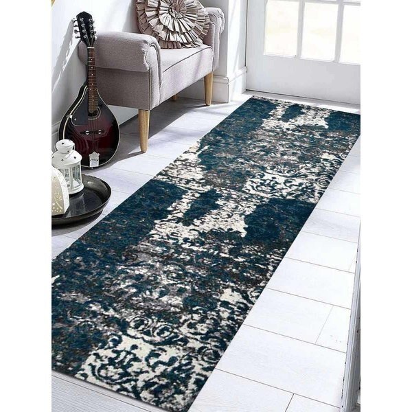 3 ft. 2 in. x 10 ft. Machine Woven Heatset Polypropylene Floral Runner Rug, Silver & Blue, Jensendistributionservices, Mfr#: MI1556848